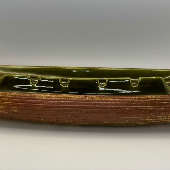 Vintage Mid Century Modern Green and Brown Ceramic Ashtray - Picture 1 of 8